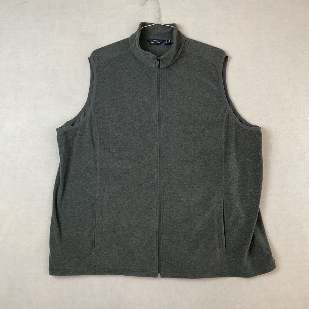 Lands End Outfitters Mens 3X Gray Full Zip Fleece Vest Mock Neck Pockets